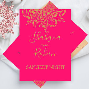 Convites Estilo Indígena Sangeet Cor Dourada Rosa Elegante