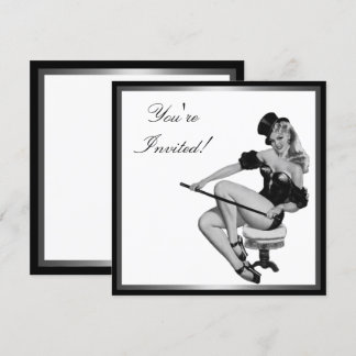 Convites Estilo Pin-Up Menina 5 Preto e Branco Prata