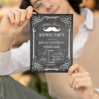 Estilo Retro Mustache Chalkboard Men's B Day Party