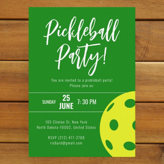 Convites Estilo Retro Neon Green Themed Pickleball Birthday (Criador carregado)
