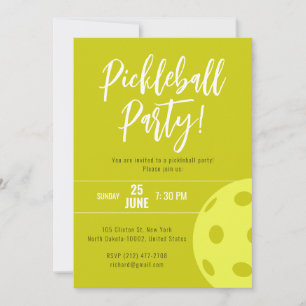 Convites Estilo Retro Noon Yellow Themed Pickleball Birday