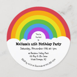 Convites Estilo Retro, Rainbow e Clouds, Festa Redonda