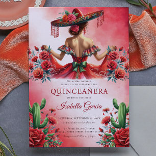Convites Estilo Verde Mexicano Vermelho Quinceañera