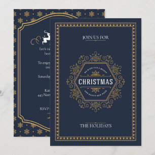 Convites Estilo Vintage Elegante Marinho Festa de Natal Azu