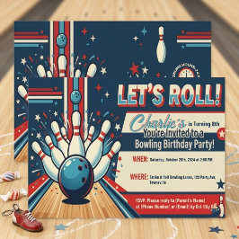Convites Estilo Vintage Vamos Rolar de Boliche 8º Aniversár