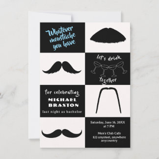 Convites Estilos de Bigode Preto e Branco Festa de Despedid