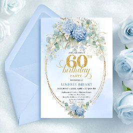 Convites Estiloso Aniversário de 60 anos Boho Pastel Azul V