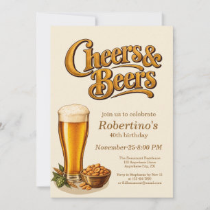 Convites Estiloso Cobre Vintage Cheers & Beers 40º Aniversá