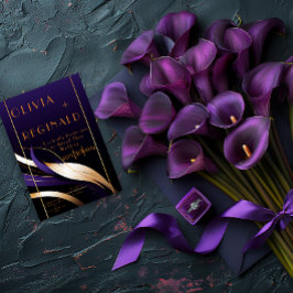 Convites Estimulante Roxo Moderno e Dourado Calla Lily