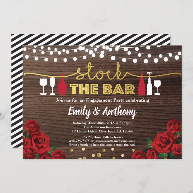 Convites Estocar a madeira rústica de Rosa vermelha de conv (Frente/Verso)