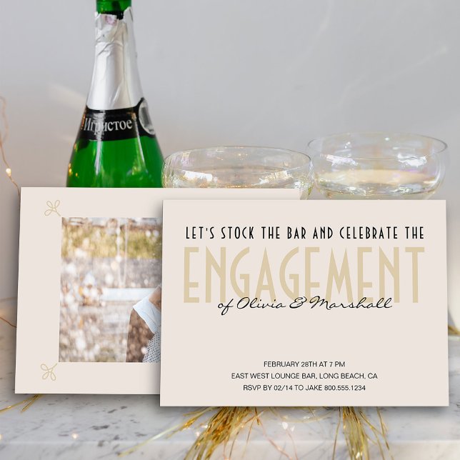 Convites Estoque o Noivado de champanhe com grande tipograf (Photo Engagement Party Invite from my Engagement Party Invitations Collection)