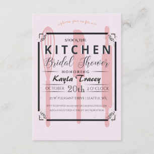Convites Estoque rosa no Chá de panela da cozinha