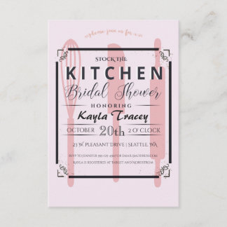 Convites Estoque rosa no Chá de panela da cozinha