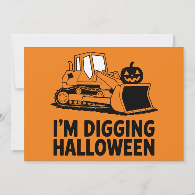 Convites Estou cavando o Halloween Pumpkin Face Trator Kids (Frente)