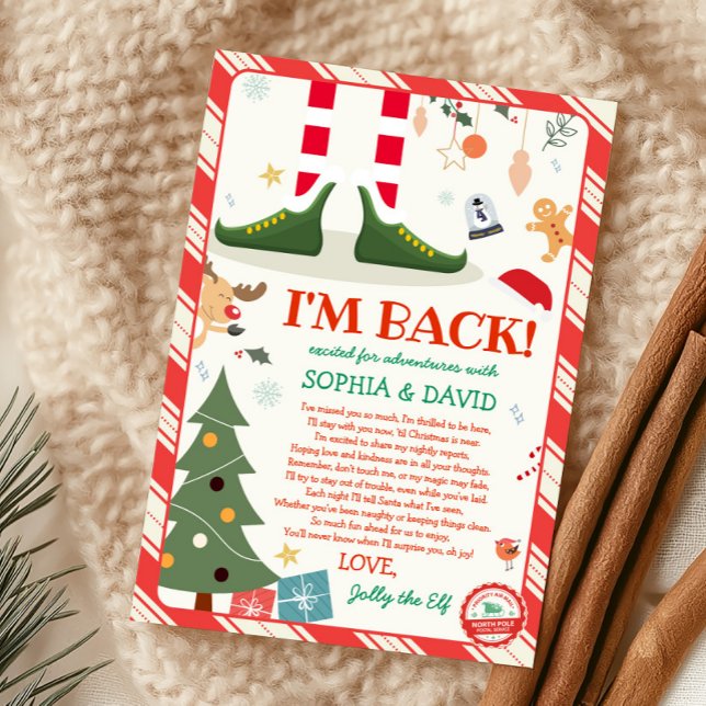 Convites Estou de Volta Carta de Chegada do Elfo de Natal (I'm Back Christmas Elf Arrival Letter Card)