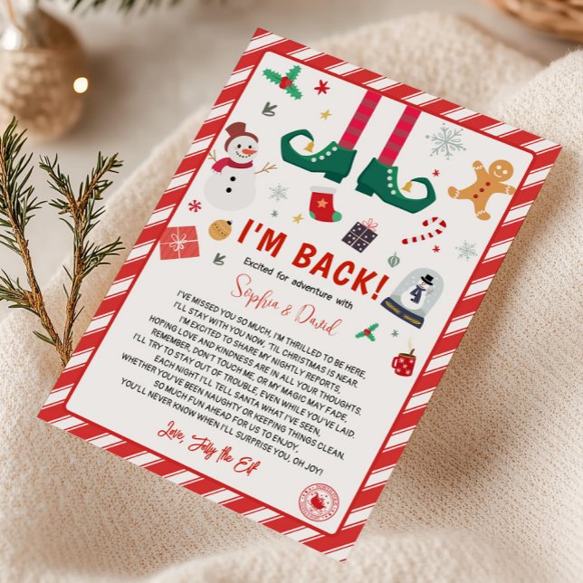 Convites Estou de Volta Carta de Chegada do Natal do Elfo (I'm Back Christmas Elf Return Arrival Letter Card)