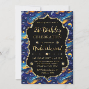 Convites Estrela Azul e Amarela Noite de Aniversário de 21 