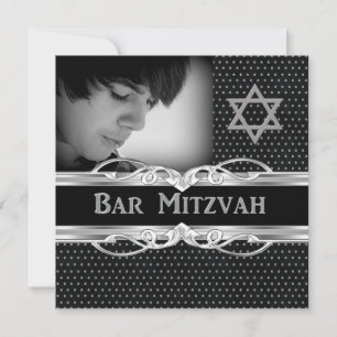 Convites Estrela Bar Mitzvah Preto Prata Metal Estudados