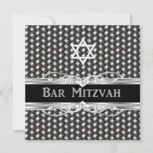 Convites Estrela Bar Mitzvah Preto Prata Metal masculino me
