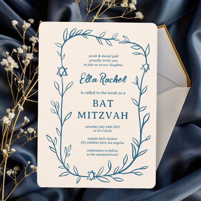 Convites Estrela Botânica Delicada de David Bar Bat Mitzvah (Delicate Botanical Star of David Bar Bat Mitzvah Invitation
)