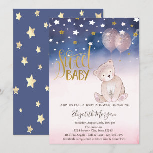 Convites Estrela Brilhante Dourada, Balões de Urso de Pelúc
