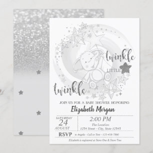 Convites Estrela Brilhante Glitter Prata, Chás de Bebê de U