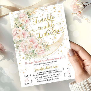 Convites Estrela Brilhante Lua Baby Shower Menina Rosa