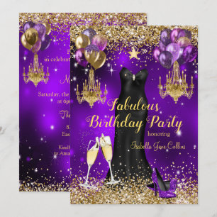 Convites Estrela de Aniversário Fabuloso Roxo Celebração