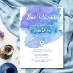 Convites Estrela de Aquarela Azul Moderna do BAR David MITZ<br><div class="desc">Belos cartões de convite Mitzvah religiosos Judeus (ou Bar). Azul-aquarela clara e roxo leve com estrela de David em branco. Letras modernas de script. "É chamado para o TORAH como um Bar Mitzvah". Prefeito para um filho de 13 anos,  rapaz. Fácil de editar - basta adicionar suas informações/texto.</div>