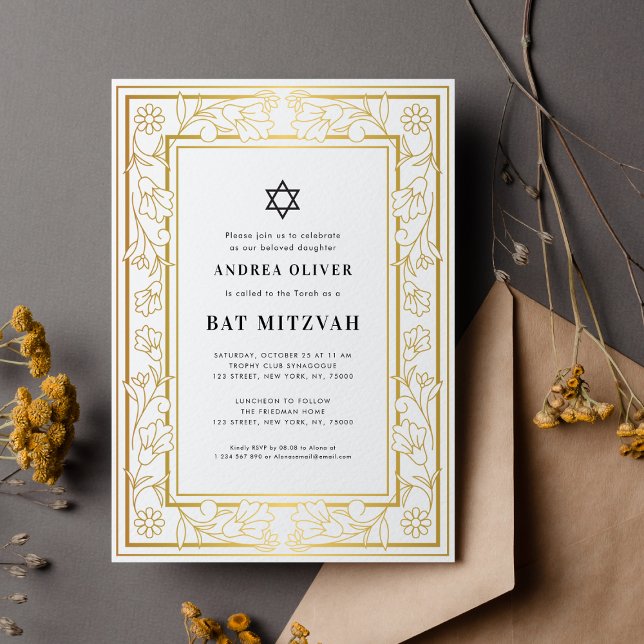 Convites Estrela de Davi Barra Bat Mitzvah Quadro Floral Do (Criador carregado)