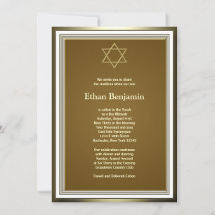 Convites Estrela de Davi de Ouro Branco Bar Mitzvah