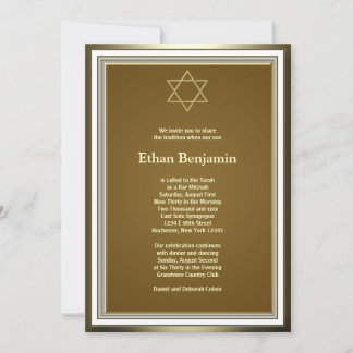 Convites Estrela de Davi de Ouro Branco Bar Mitzvah