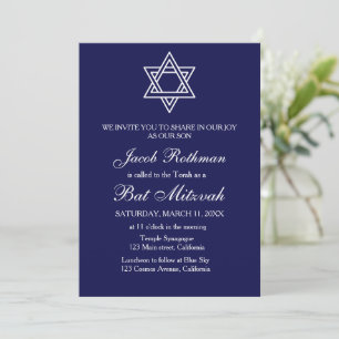 Convites Estrela de Davi Elegante Simples Azul Bat Mitzvah