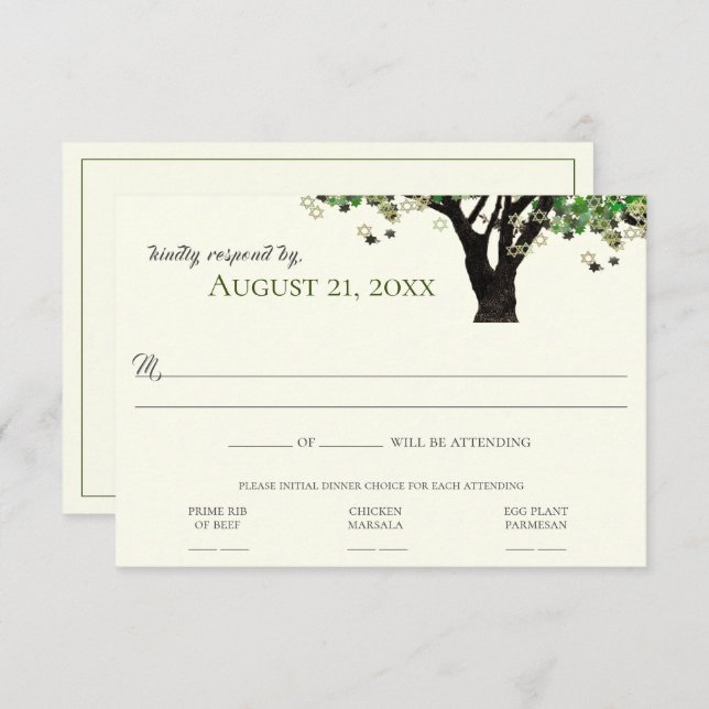 Convites Estrela de Davi em árvore emoldurada RSVP Mitzvah  (Frente/Verso)