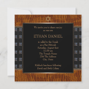 Convites Estrela de Davi em Couro Preto Marrom Bar Mitzvah