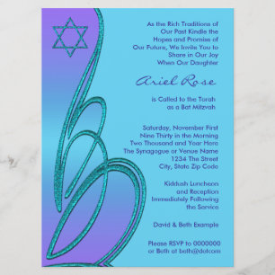 Convites Estrela de Davi Roxo Azul Turquesa Bat Mitzvah