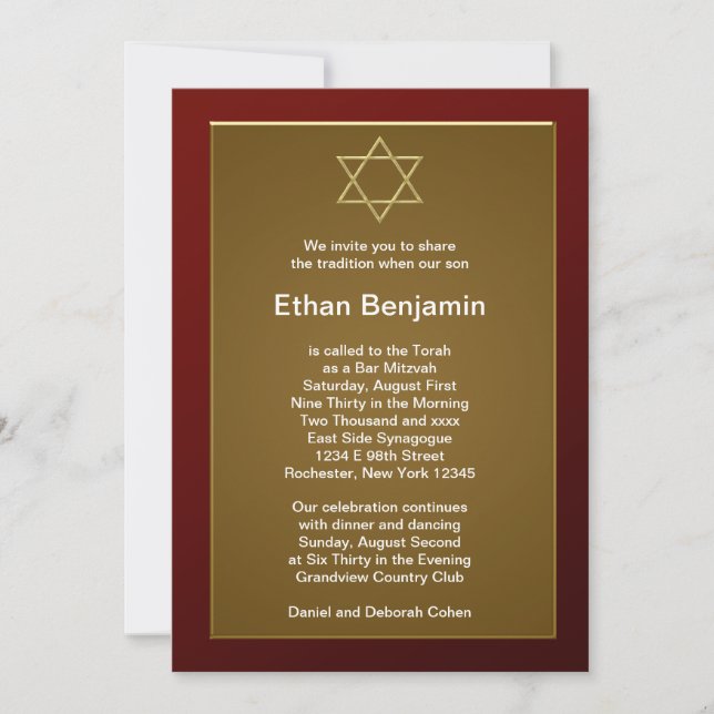 Convites Estrela de David Bar Mitzvah vermelha (Frente)
