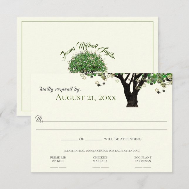 Convites Estrela de David Mitzvah RSVP Quadro Árvore Enquad (Frente/Verso)