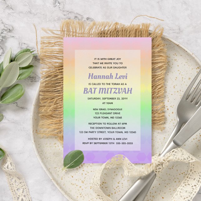 Convites Estrela de David Pastel Ombre Bat Mitzvah (Criador carregado)