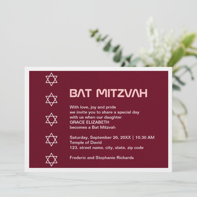 Convites Estrela de David Pattern Bat Mitzvah (Em pé/Frente)