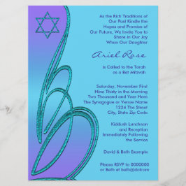 Convites Estrela de David Roxo Azul Turquesa Bat Mitzvah