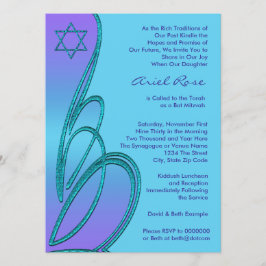 Convites Estrela de David Roxo Azul Turquesa Bat Mitzvah