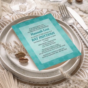 Convites Estrela de David Teal Ombre Bat Mitzvah