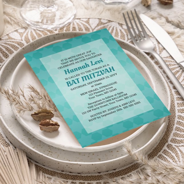 Convites Estrela de David Teal Ombre Bat Mitzvah (Criador carregado)