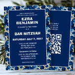 Convites Estrela de David Watercolor, Bar personalizado QR<br><div class="desc">Cartão perfeito para anunciar um morcego mitzvah, bar mitzvah ou outra celebração judaica! Padrão estelar para você na frente e atrás! TOTALMENTE PERSONALIZÁVEL! Clique em "Personalizar" acima para editar o texto na frente e atrás e adicionar seu link ao código QR. Clique em "editar usando a ferramenta design" para ajustar...</div>