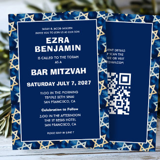 Convites Estrela de David Watercolor, Bar personalizado QR