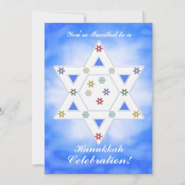 Convites Estrela de Hanukkah e Flocos de Neve Celebram Azul