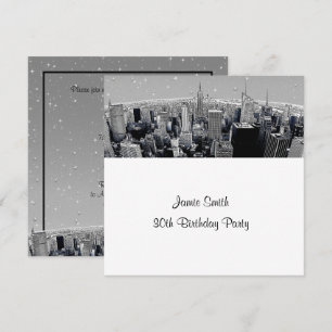 Convites Estrela de NYC Gravada Fisheye Cinza Skyline Anive