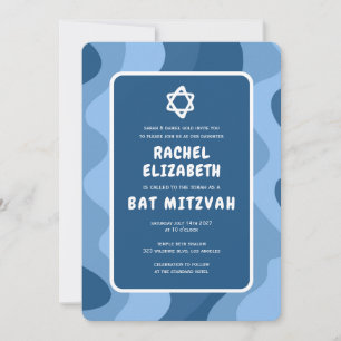 Convites Estrela de Ondas Azuis do David Custom Bat Mitzvah