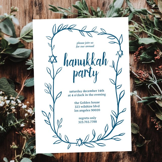 Convites Estrela Delicada do Partido Hanukkah (Delicate Botanical Hanukkah Party Star of David Invitation
)